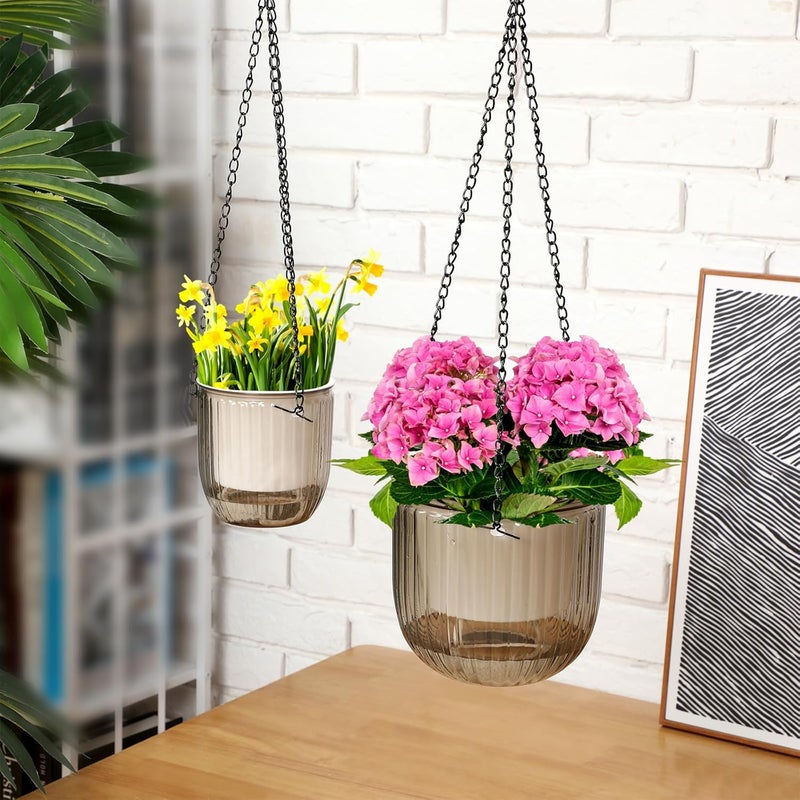 Maxcheck 4 Pcs Self Watering Hanging Planters Indoor Gift 6.5'' 4.5'' Hanging Flower Pots Baskets Outdoor Self Watering Plant with 3hooks Drainage Holes for Home(Gray) - Image 4